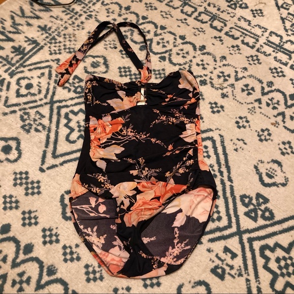 Zimmermann Black Pink Rose Floral Halter Swim Suit - Picture 3 of 9